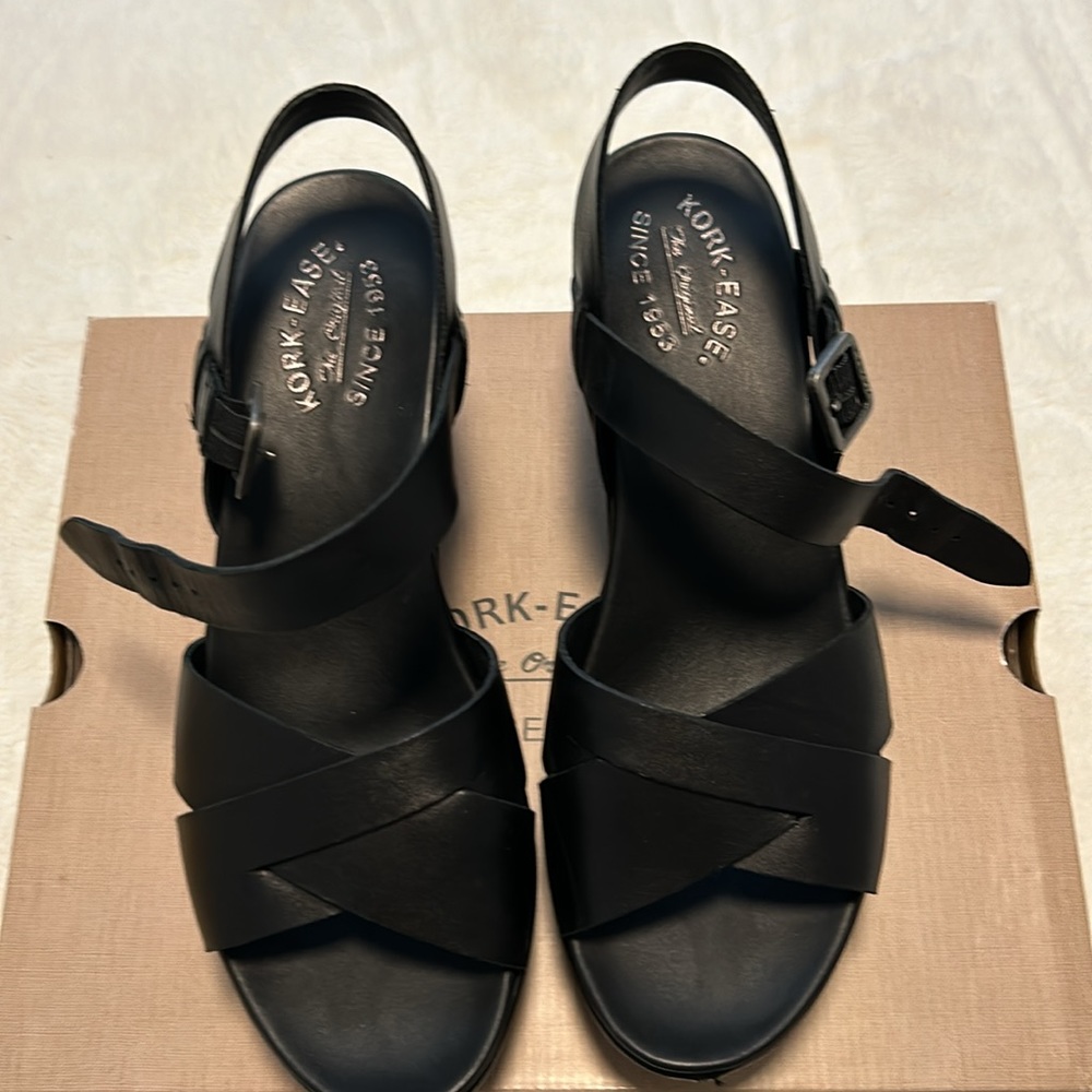 Kork-ease black  leather sandals